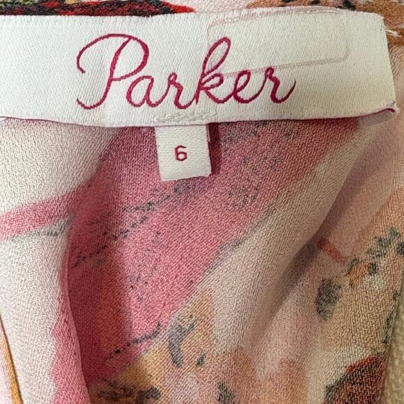 Parker Viva Pink Floral Silk Flutter Sleeve Midi Dress Womens Size 6 - Picture 8 of 9